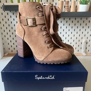NWT Splendid Suede Cesar Brown Lace Up Boots Chunky Heel size 8.5